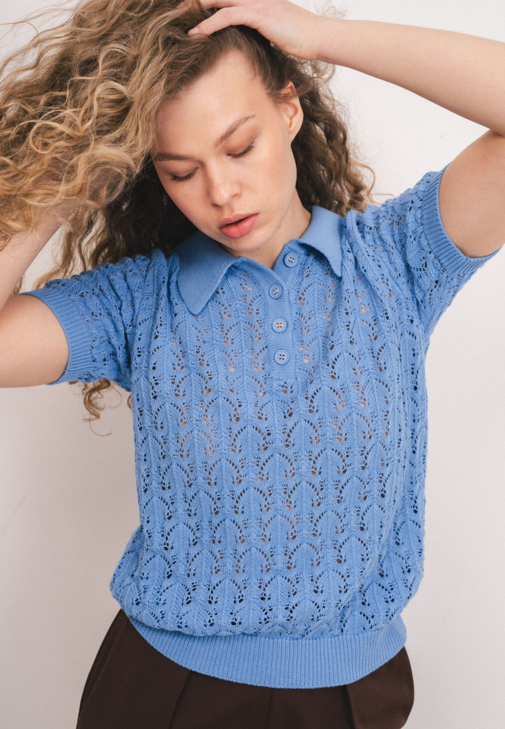 ДЖЕМПЕР ПОЛО  КРУЖЕВНОЙ С КОРОТКИМ РУКАВОМ