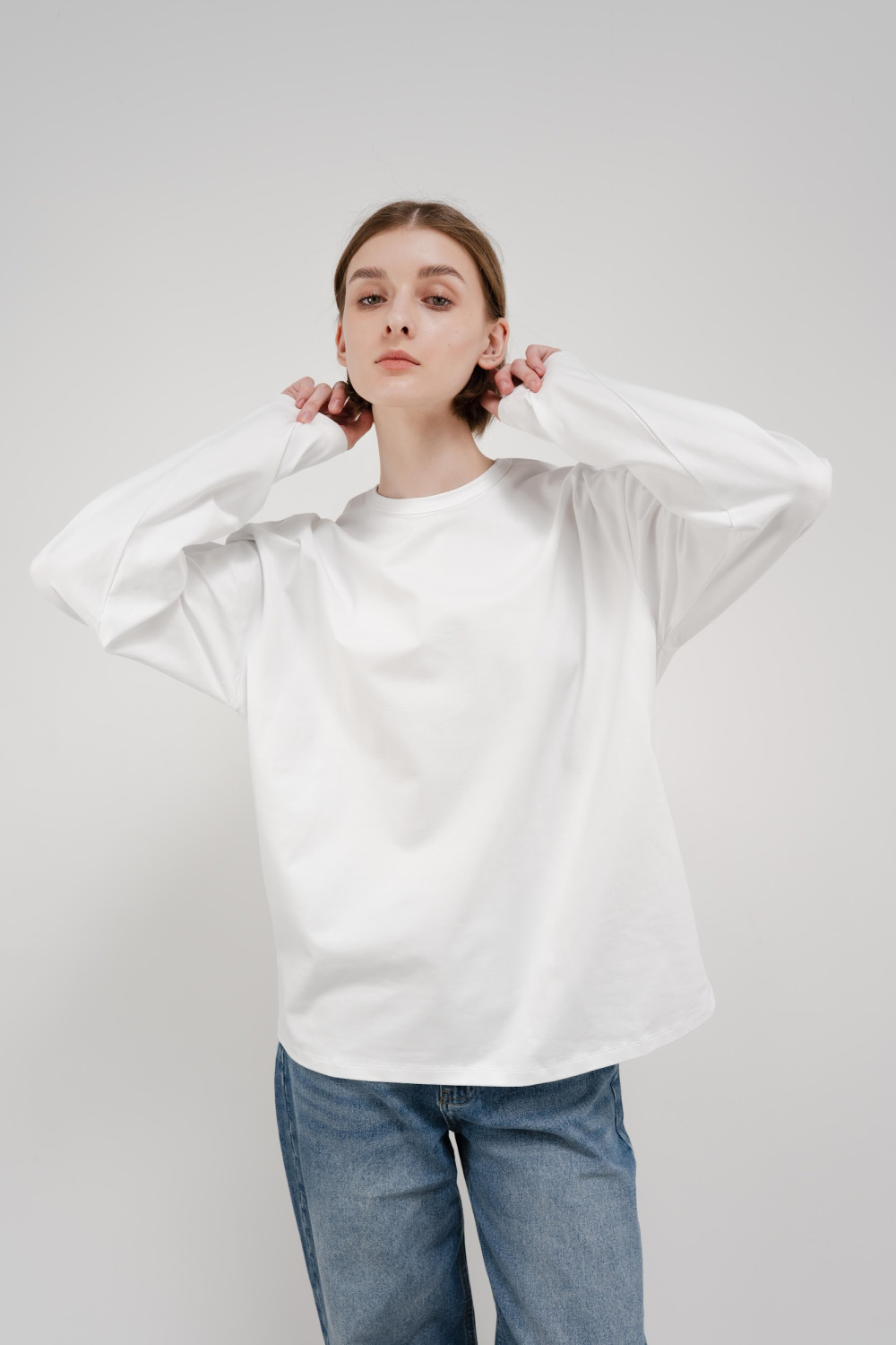 ЛОНГСЛИВ СВОБОДНЫЙ ИЗ ЭЛАСТИЧНОГО ХЛОПКА